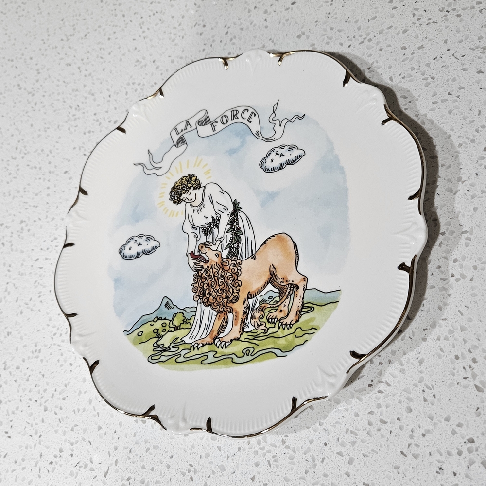 Anthropologie White Gold-Trimmed Tarot Plate 'La Force'